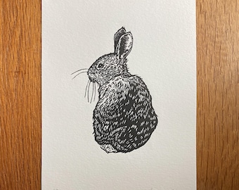 Bunny - original lino cut print