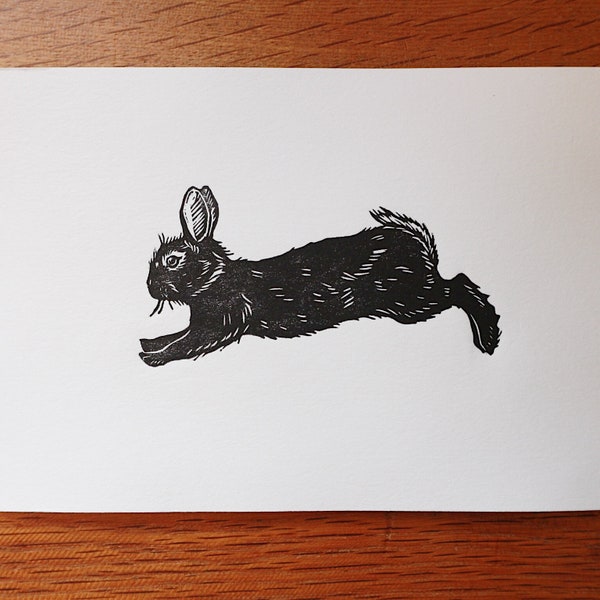 Leaping Rabbit - Original Lino Cut Print