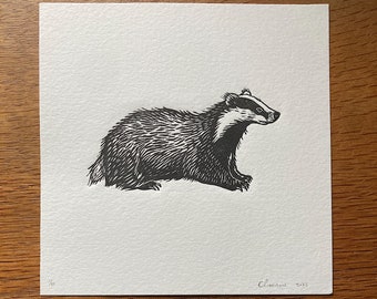 Little Badger - Impresión original de corte Lino