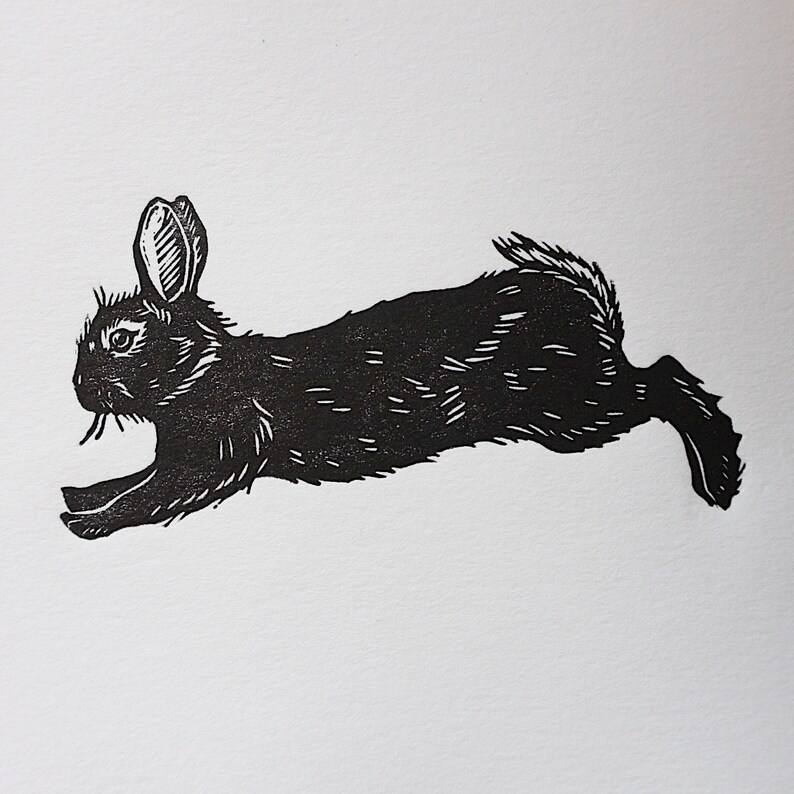 Leaping Rabbit Original Lino Cut Print Etsy