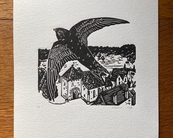 Pequeño vencejo - impresión original en linograbado