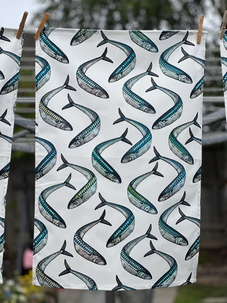 Mackerel Fish Shoal Tea Towel, Coastal Decor, Made in England image 3