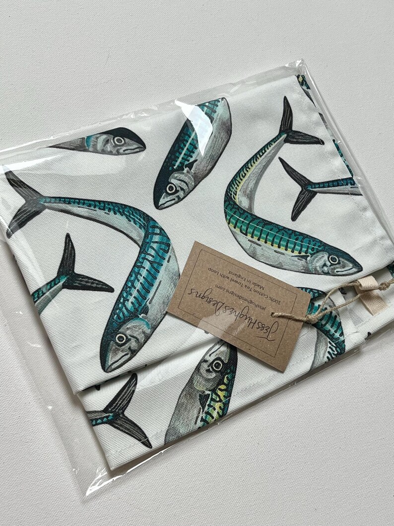 Mackerel Fish Shoal Tea Towel, Coastal Decor, Made in England image 6