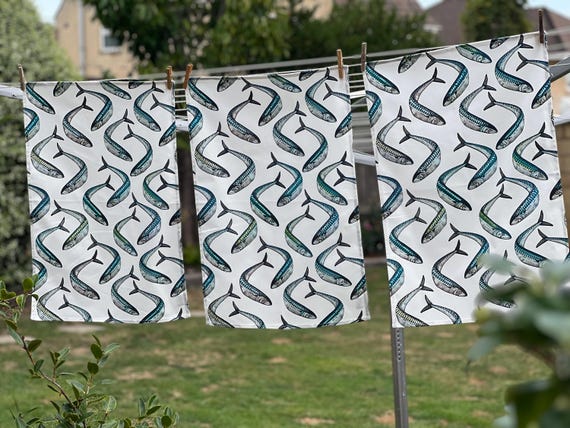 Tea Towel, Fish Tea Towel, Mackerel Tea Towel, Shoal Tea Towel, Coastal Gift, Coastal Living, Beach House Decor, Fish Gift