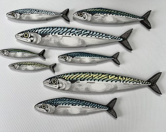 Hand-made Mackerel Sculptures, Fish Wall Art, Fish Wall Decor, Marine Art, Fish Shoal, Marine Gift, Original Art