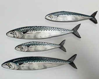 4 Mackerel Fish Art, Fish Wall Art, Shoal, Fish Contemporary Sculpture, Interior Design, 3D Fish Art, Marine Sculpture, Marine Art, Handmade