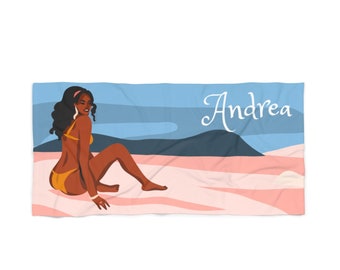 Personalized Black Woman in a Swimsuit Beach Towel