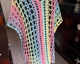 Rainbow stripe open knit  swimsuit coverup