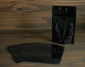 Twenty (20) 4x6x2" Stand-up Black Pouches - 10x15x5cm - 4oz, 125ml - Zipper Pouch, Food Bags, Cosmetics, Craft, Plain, Glossy, Barrier Pouch