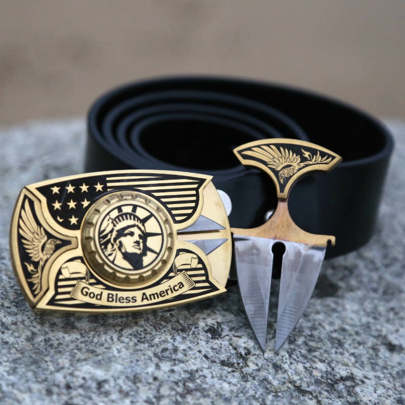 Custom made buckle / Belt with 2 knives / Stainless steel Etsy