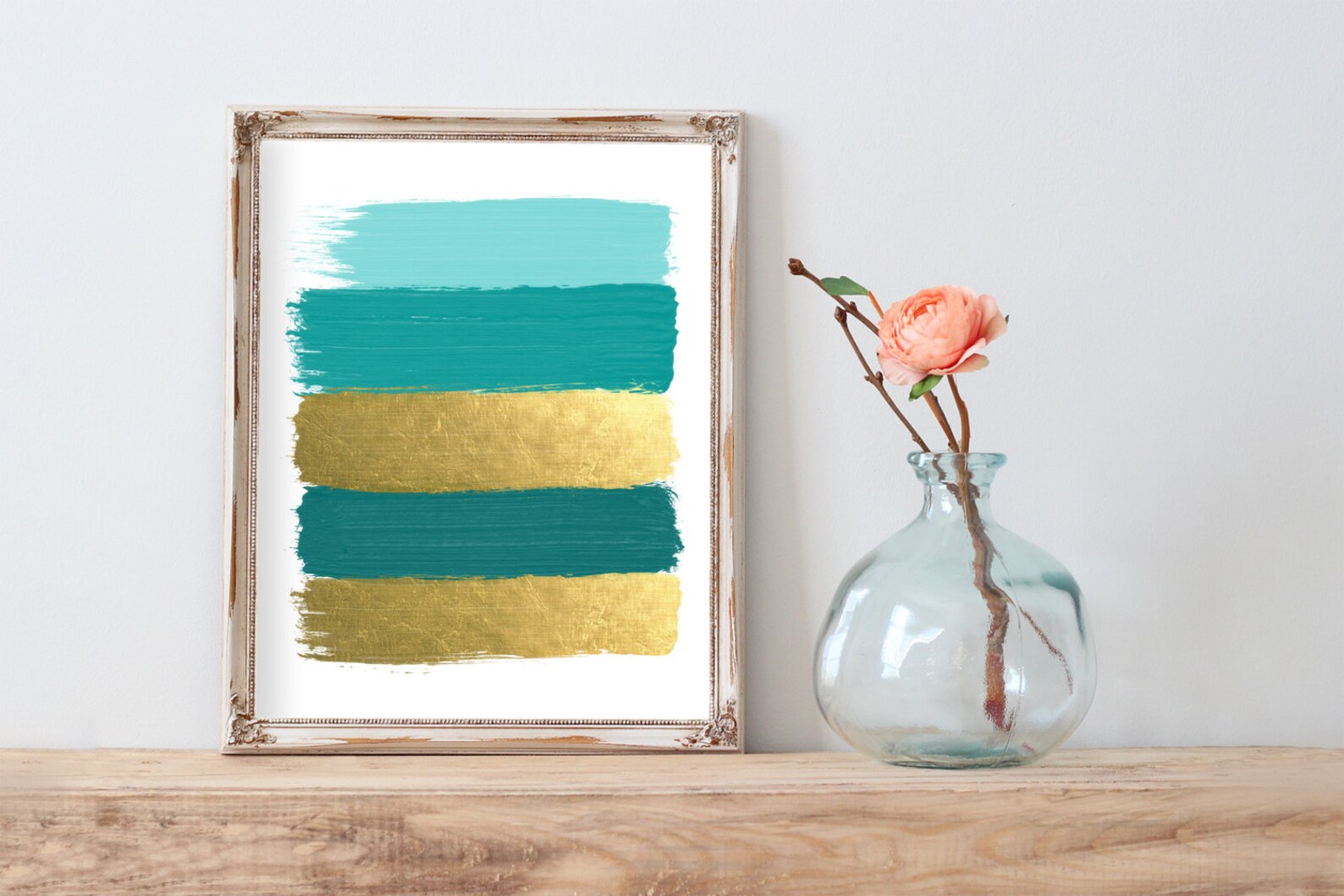 Pink and Gold Paint Strokes Abstract Gold Foil Print FREE US Etsy