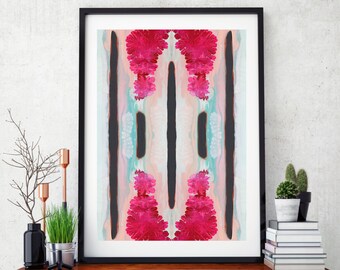 Abstract art print, Geometric print, Fractal art, Mirror art, Pastel colours, gift idea, hot pink aqua, a4 a3 a2, 5x7" 8x10" 11X14" 16x20"