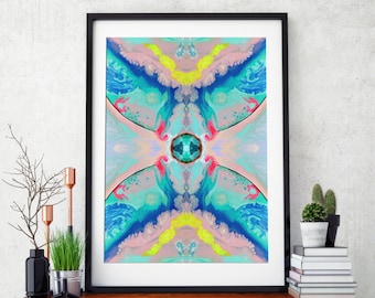 Geometric art print, abstract print, pink & aqua pastel wall art, modern home decor, abstract wall decor, gift idea, modern wall art