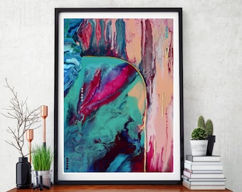 Abstract art print, giclee print from original acrylic painting, 50 x 70cm, contemporary, bright, bold, turquoise, pink, blue, wall art