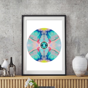 Geometric circle art print, abstract print, mint wall art, modern home decor, abstract wall decor, pastel art print, blue, pink aqua