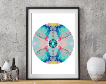 Geometric circle art print, abstract print, mint wall art, modern home decor, abstract wall decor, pastel art print, blue, pink aqua