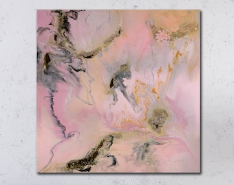 Abstract art print on stretched canvas - ready to hang. Print of original abstract painting. Fluid art, resin art look. Square print. Large.