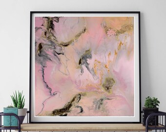 Abstract Painting Print. Marble. Resin Art. Fluid. Giclee Print on paper. Pink Black Gold Orange Pastel pink. Hipster Style. Boho Art Print.