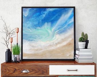 Ocean art print, wave painting, coastal artwork, abstract ocean painting print, beach art, fluid painting, beach abstract wall print.