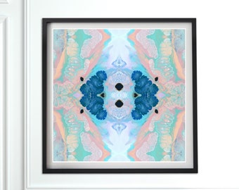 Abstract art print, square, geometric art, blue wall art, pink, aqua, modern home decor, abstract wall decor, gift idea, modern wall art