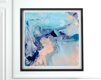Abstract painting print. Square wall print. Abstract art print. Marble. Fluid painting. Aqua Purple Peach Pink Blue Turquoise. Pastels art.