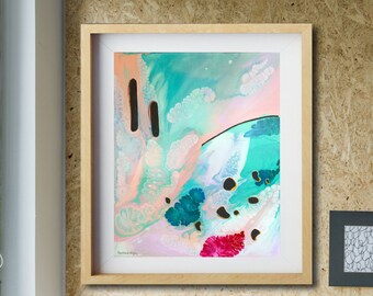 Abstract Wall Art, giclee art print, modern home decor, contemporary painting print, pastel wall print, magenta, aqua, peach, pink.