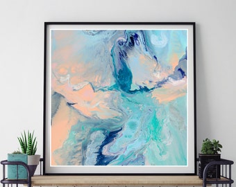 Abstract Painting Marble Resin Art Fluid Art Giclee Print Aqua Purple Peach Pink Blue Turquoise Pastel Hipster Style Boho Art Print Wall Art