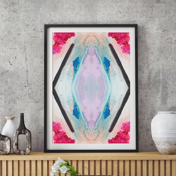 Geometric art print, abstract print,  Pastel wall art, modern decor, gift idea, magenta hot pink, purple, a4 a3 a2, 5x7" 8x10" 11X14" 16x20"