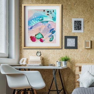 Abstract art print, giclee print of original painting, modern, contemporary, bright, bold, turquoise, pink, blue, wall art, home decor gift