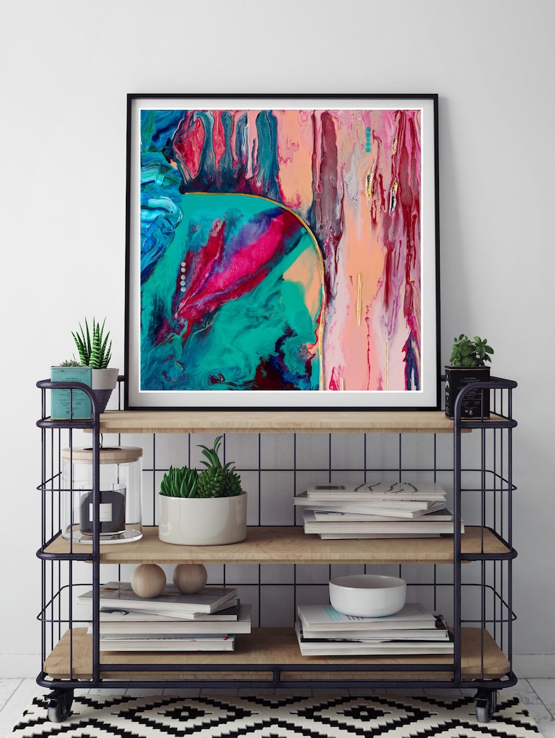 Square Abstract Painting Print on Canvas. Ready to Hang. Fluid Art