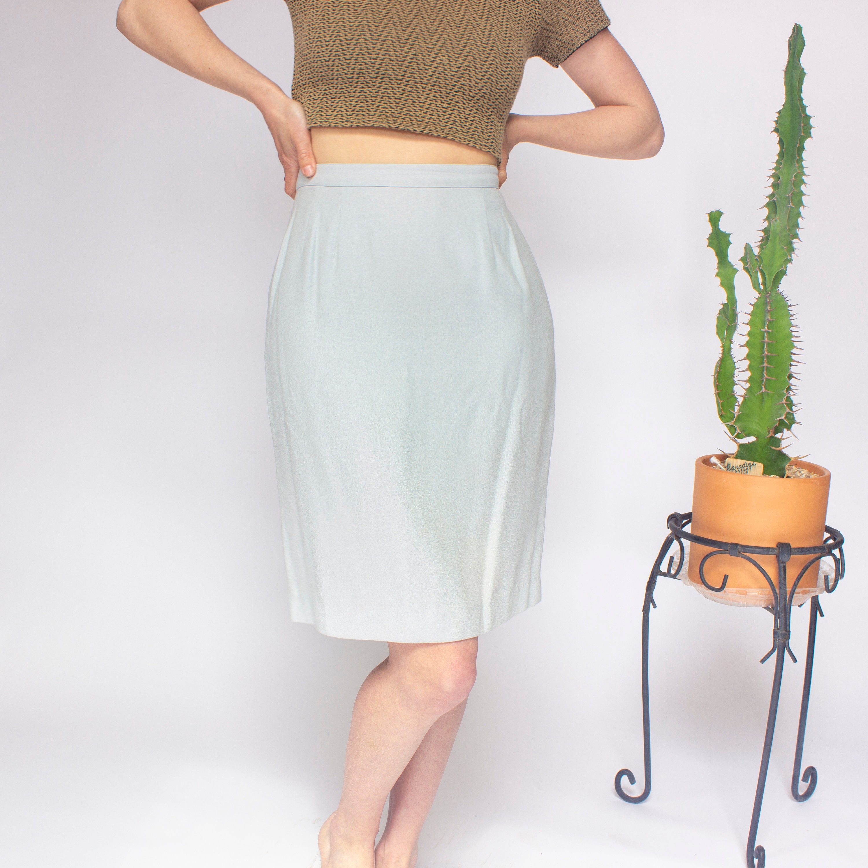 Vintage Powder Blue High Waisted Pencil Skirt Etsy Australia