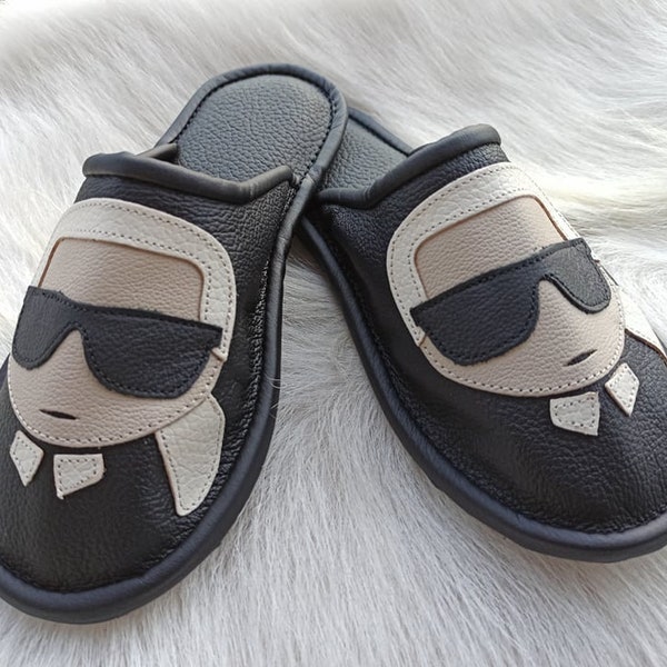 Karl Lagerfeld slippers fashion leather slippers unisex slippers simple