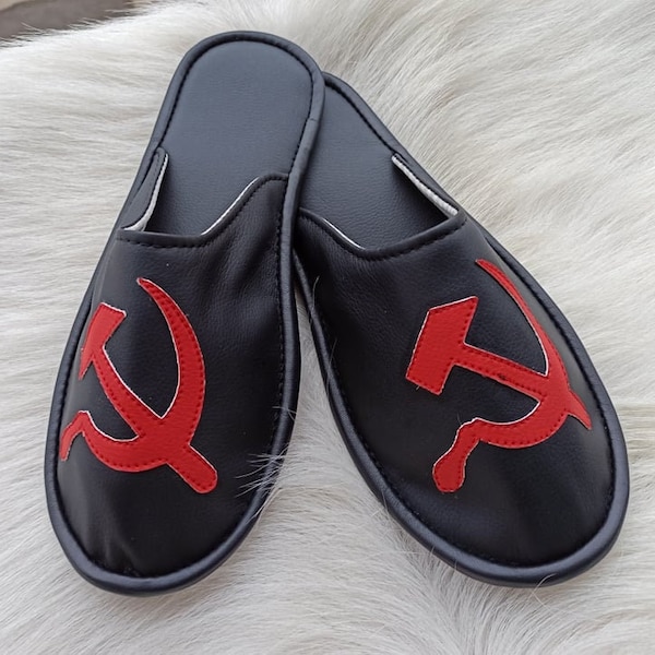 Marteau et faucille pantoufles végétaliennes simple végétarien prolétarien communiste soviétique faucille et marteau cadeau pour chaussures végétaliennes amicales