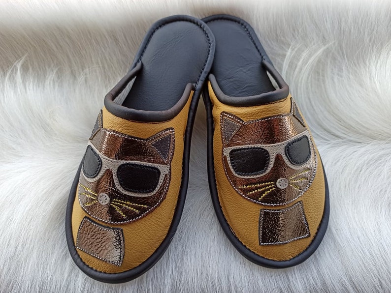Cat Slippers Cat Lovers Slippers Fashion Leather Slippers Etsy