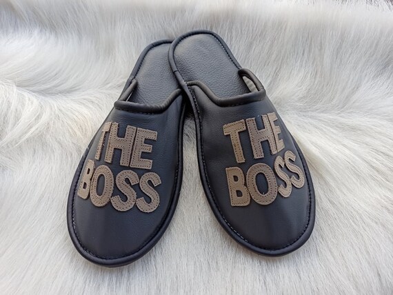 The Boss Leather Slippers Large Size Slippers Gift for Boss