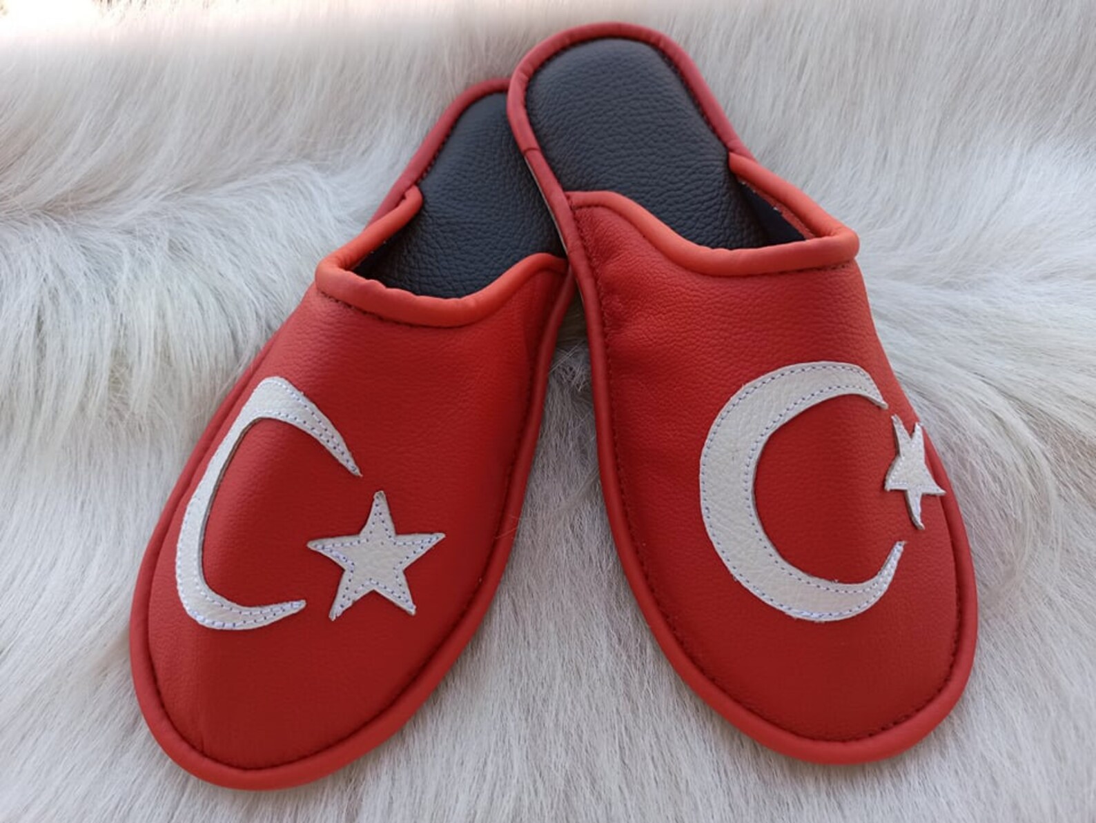 Turkish leather slippers Turkie flag slippers shoes gift for | Etsy