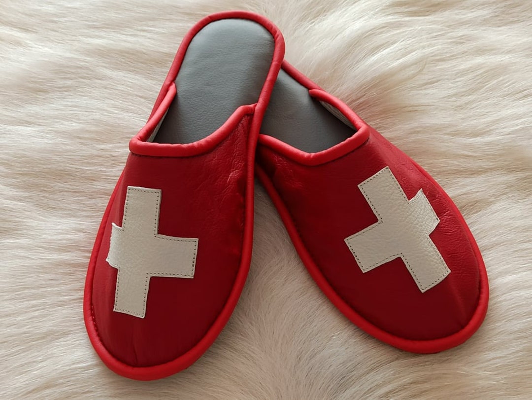 Switzerland Leather Slippers Swiss Flag Slippers Shoes Gift for Swiss - Etsy