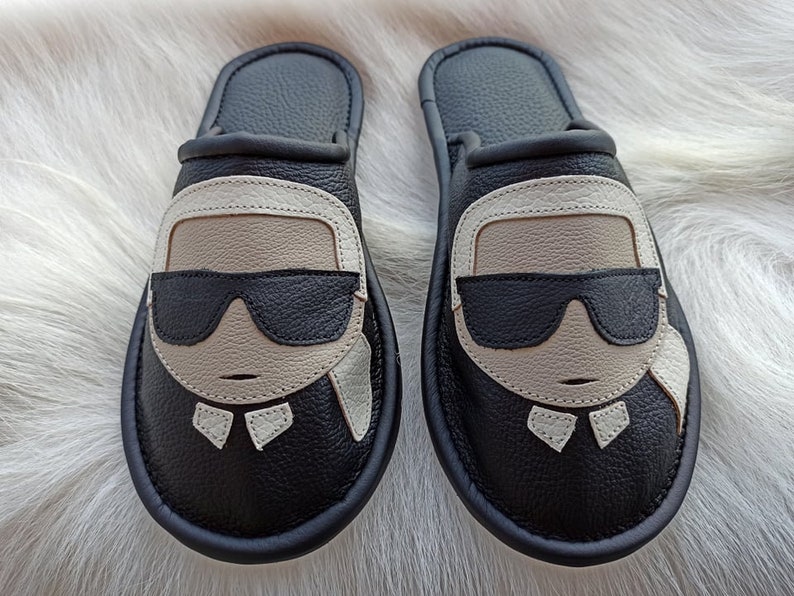 Karl Lagerfeld Slippers Fashion Leather Slippers Unisex | Etsy