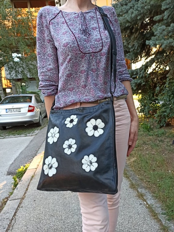 【COLOR iN ID】Flower patch leather shoulder bag Segater® Women's Multicolor Floral Small Crossbody Bag