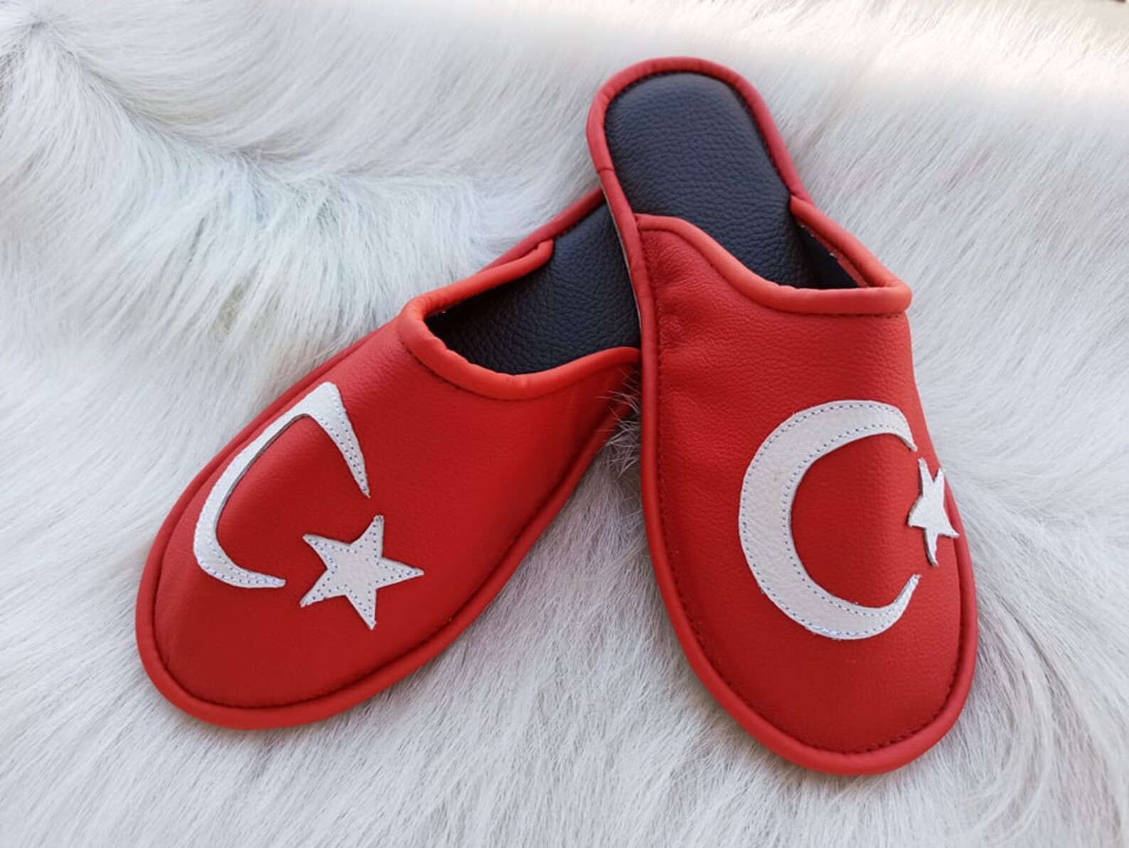 Turkish Leather Slippers Turkie Flag Slippers Shoes Gift for Etsy New