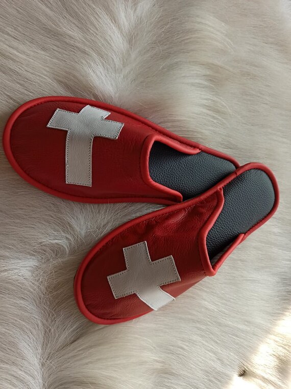 Denemarken lederen pantoffels Deense vlag pantoffels Scandinavische schoenen cadeau voor Deense danske hjemmesko Etsy Nederland