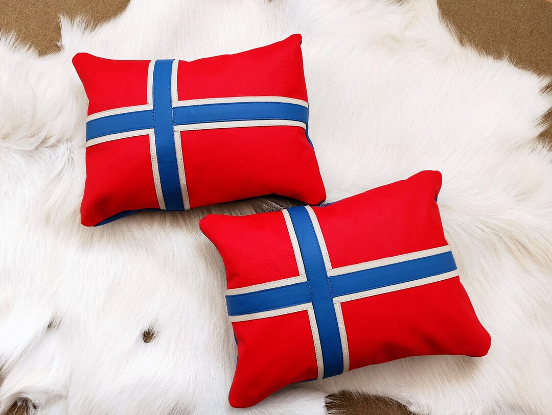 Norwegian Pillow Flag Norway Leather Pillow Leather Pillow Etsy