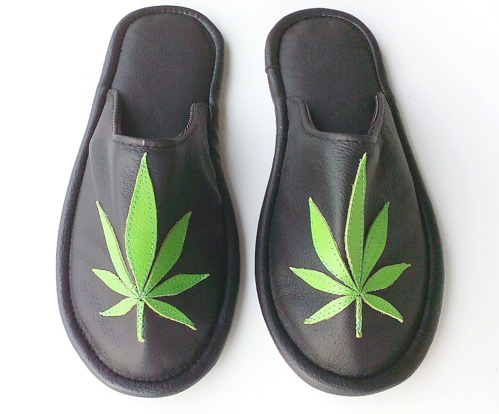 Marijuana Leather Slippers Cannabis Leaves Marijuana Shoes Etsy