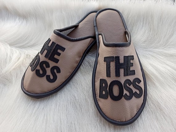The Boss Leather Slippers Large Size Slippers Gift for Boss