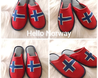 Norwegian leather slippers norway flag norway slippers scandinavien shoes gift for norwegian norjalaiset tossut