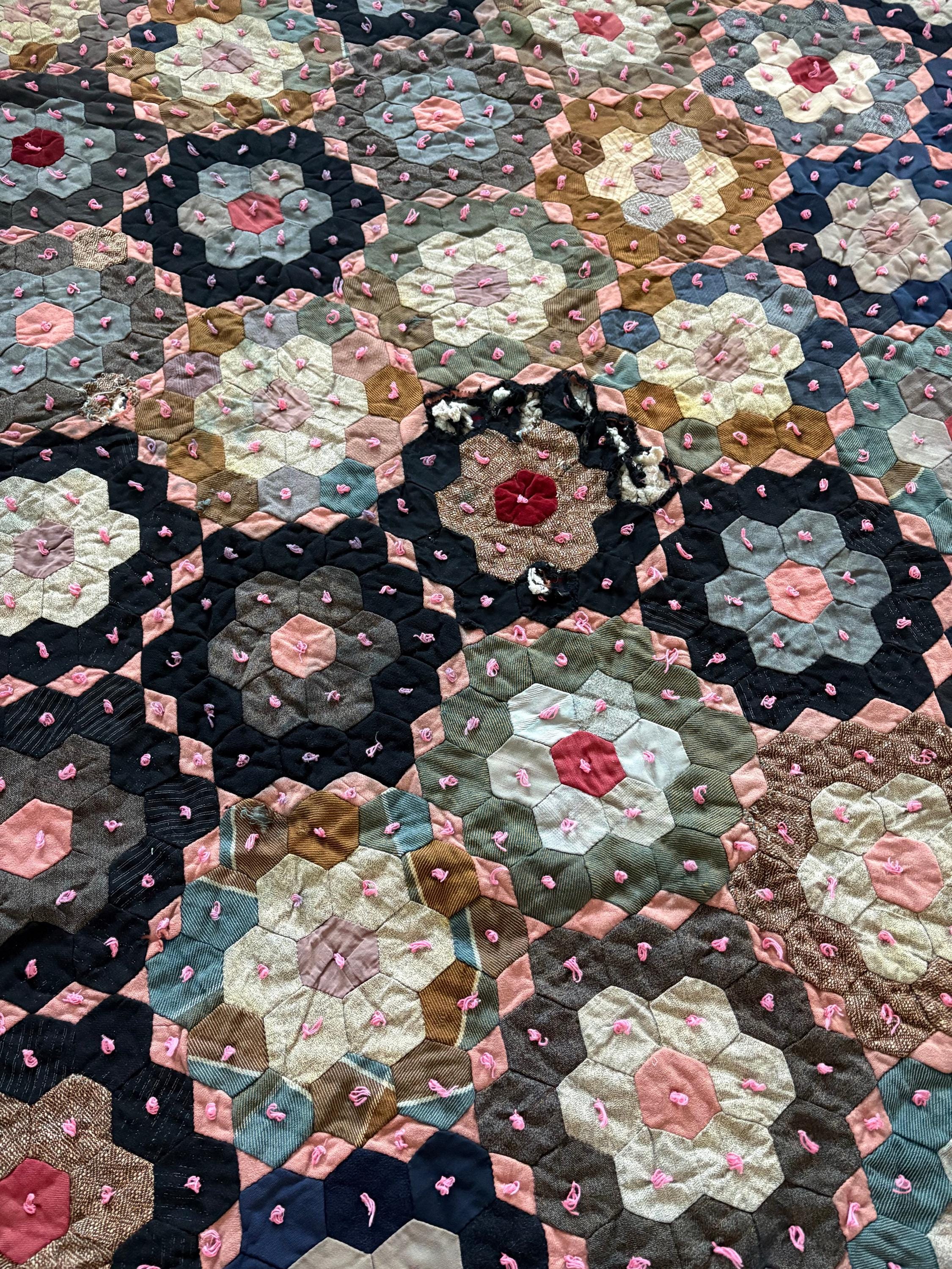 Antique quilt grandmothers flower garden - Etsy 日本