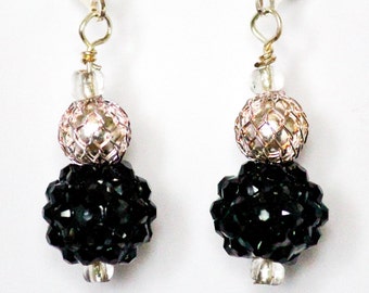 Black and Silver Beaded Earrings - Black Silver Sparkler Earrings - Artisan Black and Silver Beaded Earrings - Gifts for Her