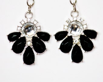 Black and White Rhinestone Earrings - Artisan Black and White Rhinestone Earrings - Black and White Crystal Earrings - Gifts for Her