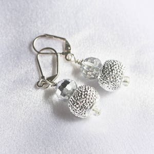 Silver Party Dangler Earrings - Beaded Silver Sparkle Earrings - Artisan Silver Beaded Earrings - Gifts for Her