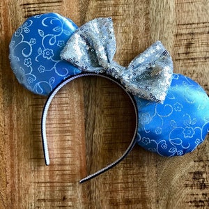 Cinderella Mickey Minnie Mouse Ears Princess Princesses Fairy Godmother Glass Slipper Silver Blue Sparkle Inspired Headband Head Band